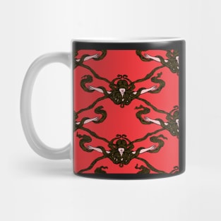 bad hair day brunette on red, vintage hair pattern Mug